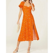 Reformation Lacey Orange floral midi Dress Size 4