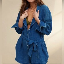 Aerie Gauzy Belted Romper Long Sleeve Oversized With Pockets XS