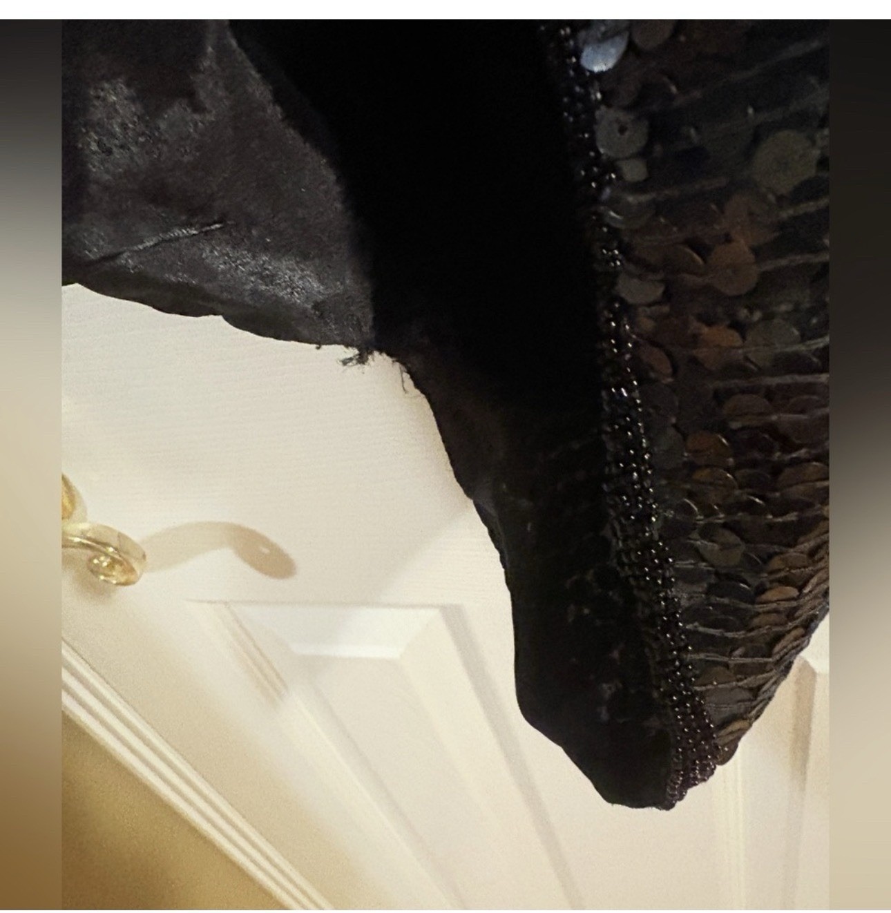 Vintage 100% Silk Sequin Patchwork Black Silver M… - image 3