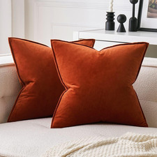 Set of 2 Burnt Orange Velvet Pillow Covers 18x18 Soft Cushion Case
