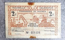 New Caledonia 2 Francs banknote Nouméa Treasury 15/07/1942