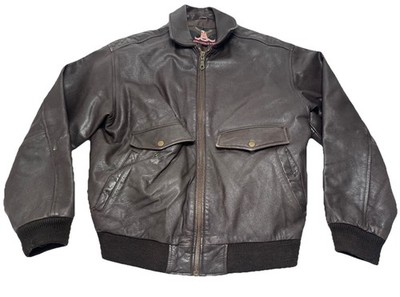 Vanguard Leather of America Jacket Mens Medium Bomber Flight Brown Zip Up
