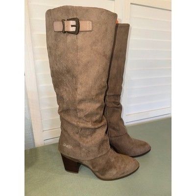 Blowfish Malibu Knee High Boots Womens Taupe Slouchy Buckle Block Heel 7.5M