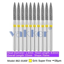 10 piezas Dental 862-014SF Grano Super Fino FG Diamond Bur Empuñadura de Fricción Forma de Llama