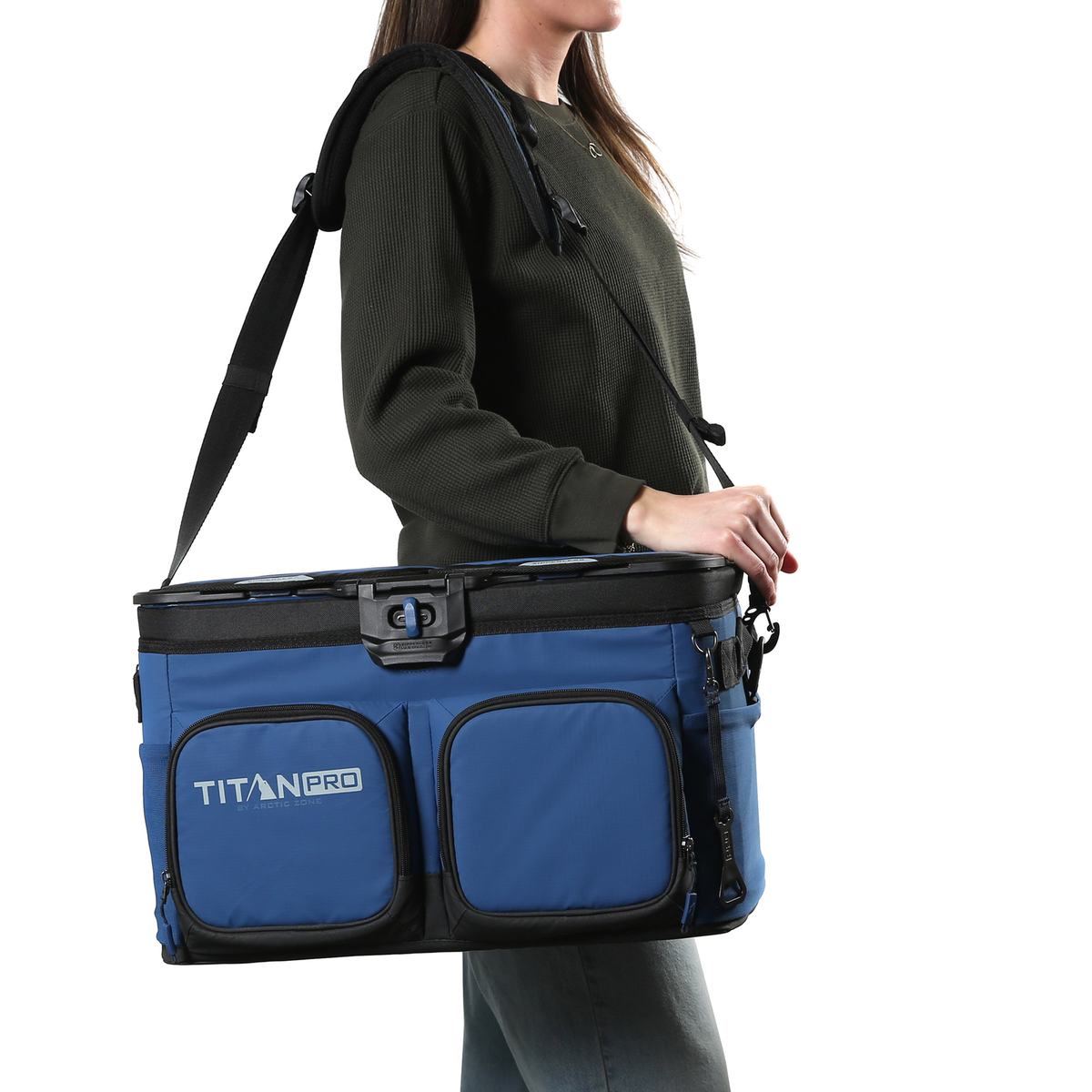 Titan PRO by Arctic Zone 48 Can Triple Zipperless Cooler Blue or