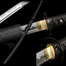 Black Japanese Samurai Katana Warrior Sword Carbon Steel Blade Golden Full Tang