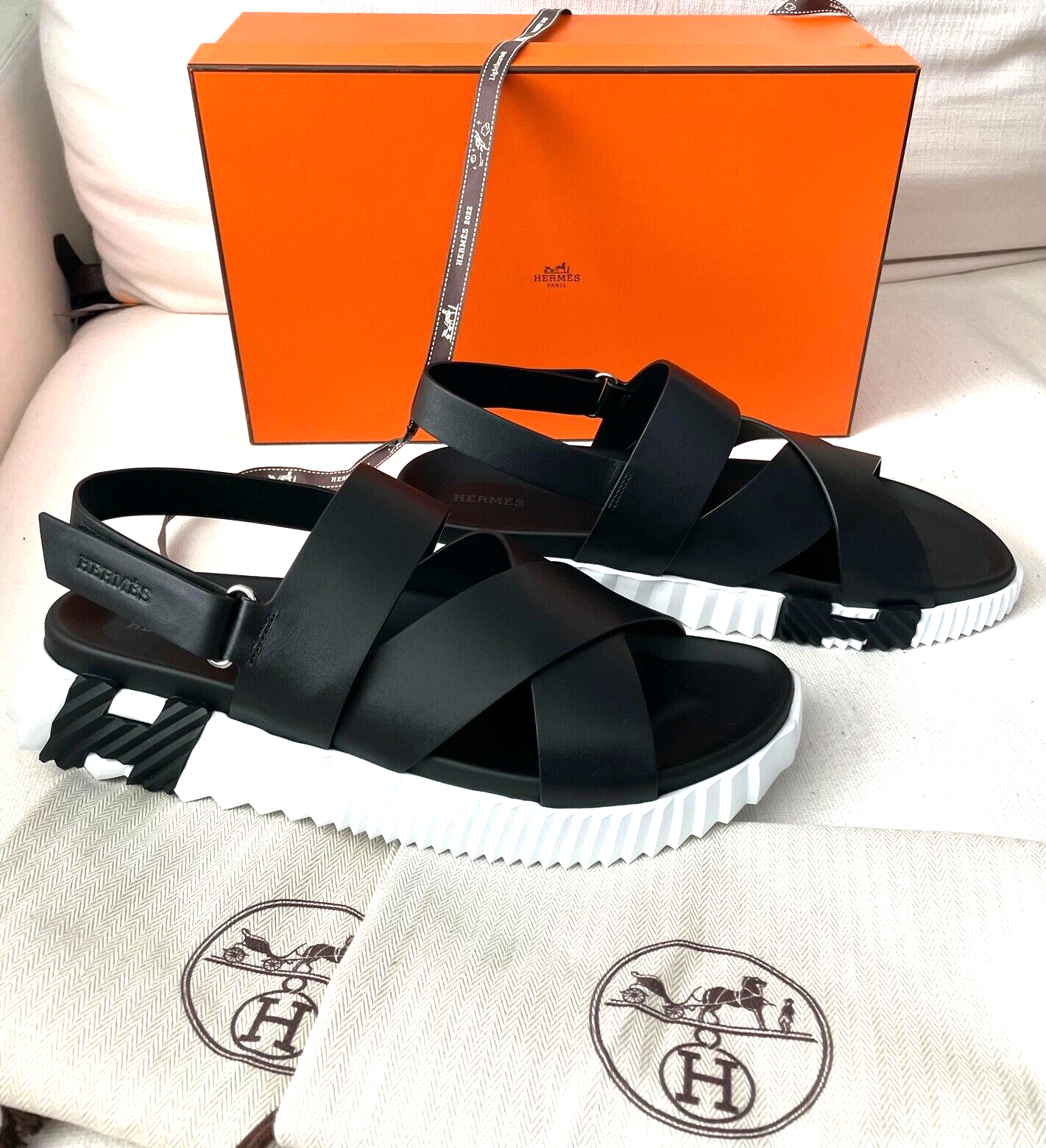 100% Authentic HERMES Black LEATHER Electric Mens sandals Size 46 Shoes  NEW!!! | eBay