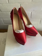 Sexy Red Charlotte Olympia 37 Heels BNWB Hand Made In Italy 🇮🇹 With Stockings