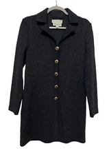 St. John Holt Renfrew Black Textured Knit Blazer Coat Gold Button Front Size 4