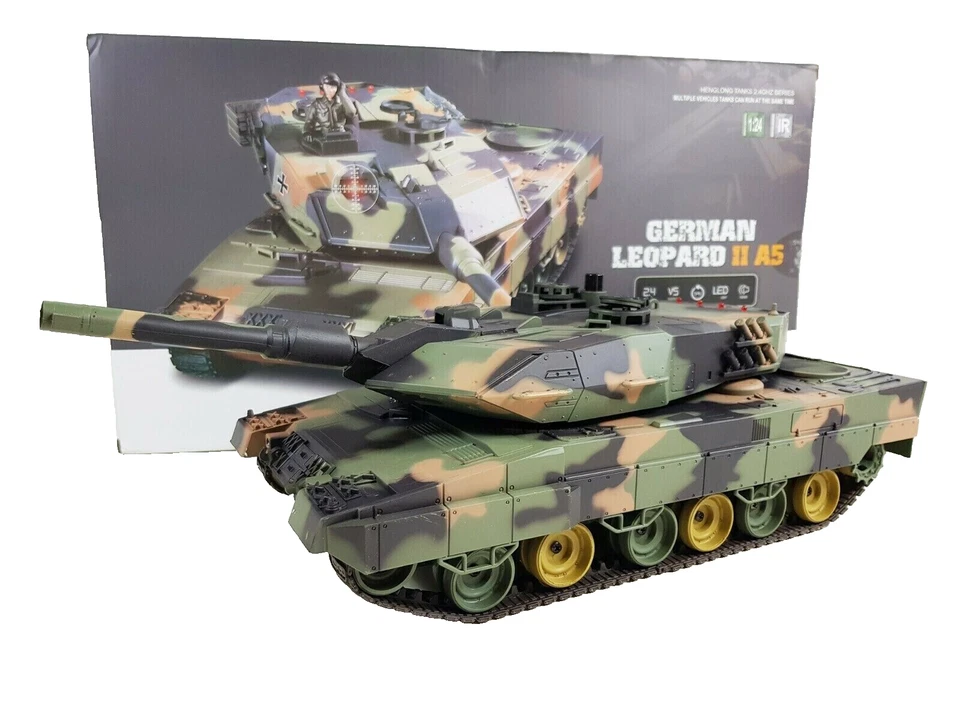 HENGLONG Remote Control Battle Tank RC BB Firing Leopard Turret Sound Lights 14+ UK
