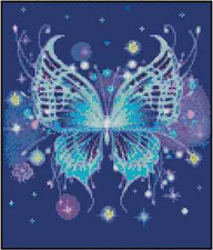 Cosmos Blue Butterfly Counted Cross Stitch CHART #19-101