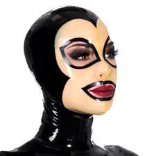 Latex Hood Rubber Mask Open Eyes and Mouth Transparent face for Cosplay Fetish
