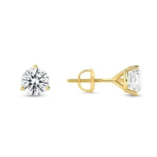 1 Ct Round Real 14K Yellow Gold Created Diamond Stud Earrings Martini Screw Back