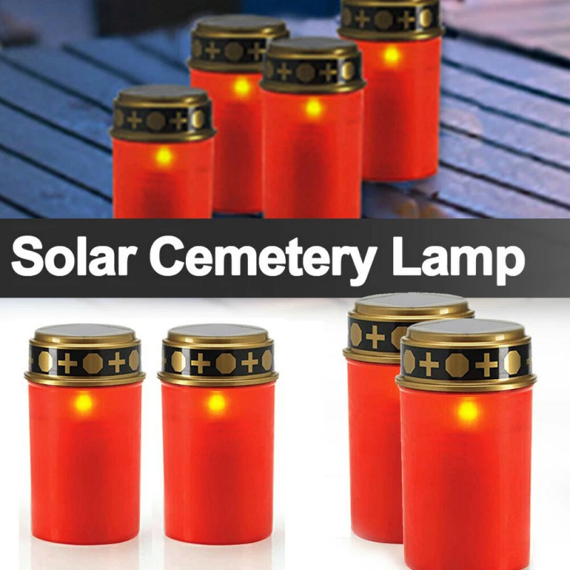 Grave Candle Eternal Lamp Memorial for Cemetery Grave Led Solar Lights Solar Red