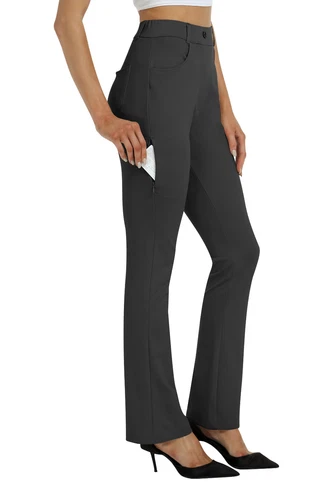 Women Bussiness Slacks Pant Soft Comfy Elastic Casual Stretch Bootcut Trousers - Picture 39 of 66