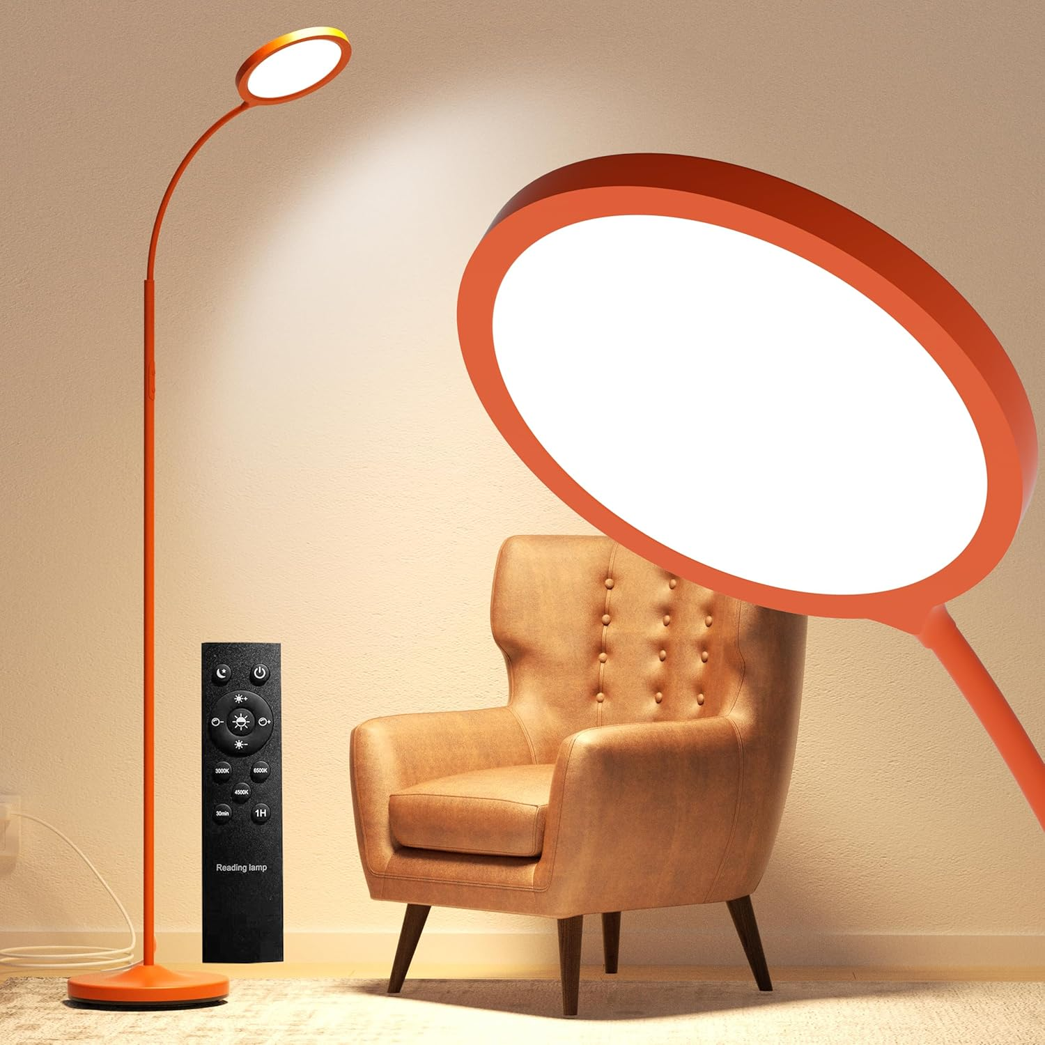 Luckystyle Bright Dimmable LED Orange Floor Lamp for Living Room