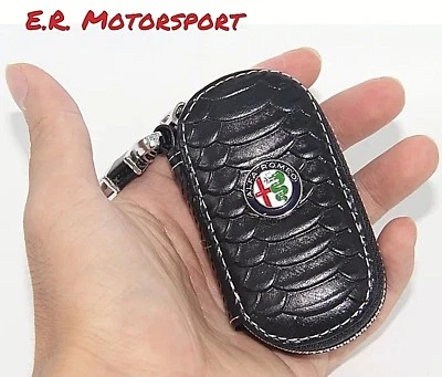 E.R. MOTORSPORT Portachiavi in ecopelle Nero con logo Alfa Romeo