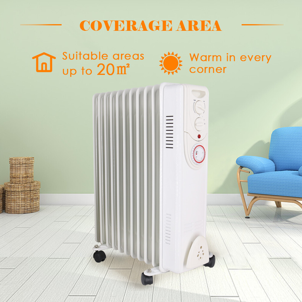 Portable 11 Fin 2500w Electric Oil Filled Radiator Heater With Timer Thermostat