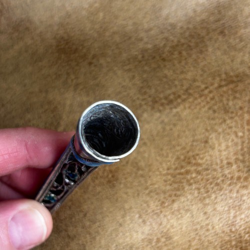 ANTIQUE Chinese Silver Enamel Finger Nail Guard 4" Turquoise Filagree 3489 - Picture 6 of 11