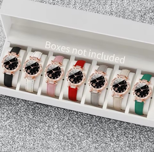 7PCS Women's Fashion Quartz Watches Set with Rhinestone Leather Overstock Lot - Picture 2 of 3