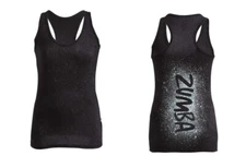 Zumba Cosmic Blast Racerback Tank Top ~ XS  S  M   ~ BLACK ~ Free Ship! New!