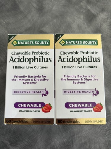 2XNature's Bounty CHEWABLE Acidophilus Probiotic Digestive 60CT Strawberry 3/25