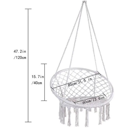 Weißer Hängematte Schaukelstuhl Hängesessel Baumwolle Seil Outdoor Indoor mit Kissen - Bild 4 von 9