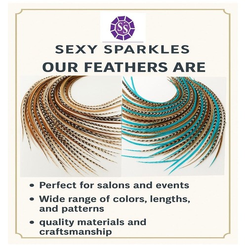 Sexy Sparkles 25 Hair Feathers Extensions Kit, 7"-13" Rooster Feathers for Hair - 第 13/48 張圖片