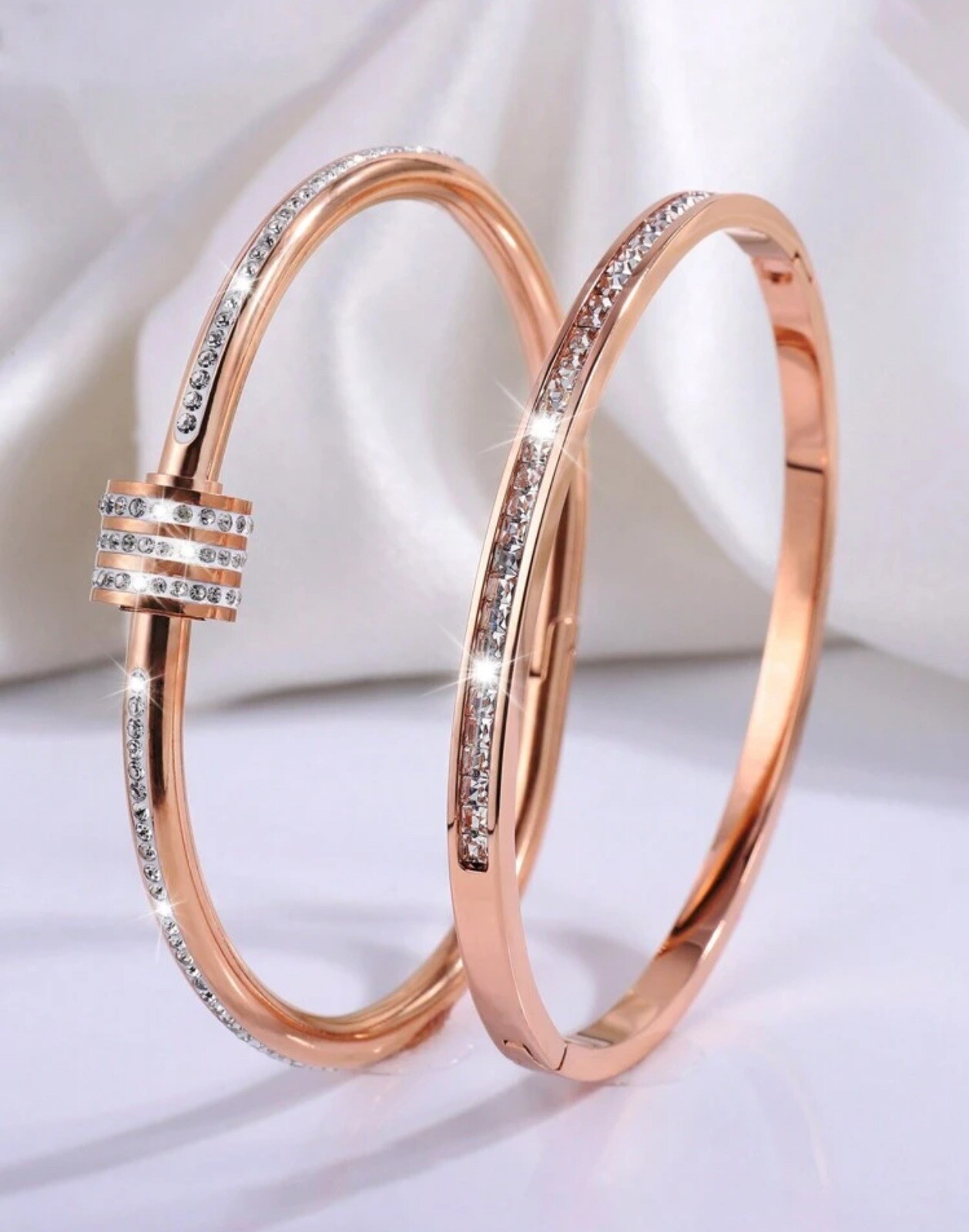 Bracelet or rose sertie de zircon en acier inoxydable lot jonc bijoux femme tendance
