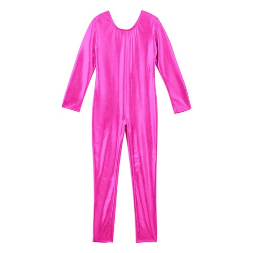 Girls Fitness Bodysuit Ballet Dance Gymnastic Leotard Zipper Glittery Unitard - Picture 32 of 43