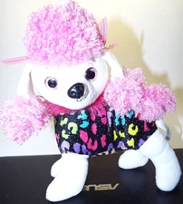 Hug Fun Pink 10" Poodle Plush Wearing Bows & Colorful Outfit REALLY CUTE
