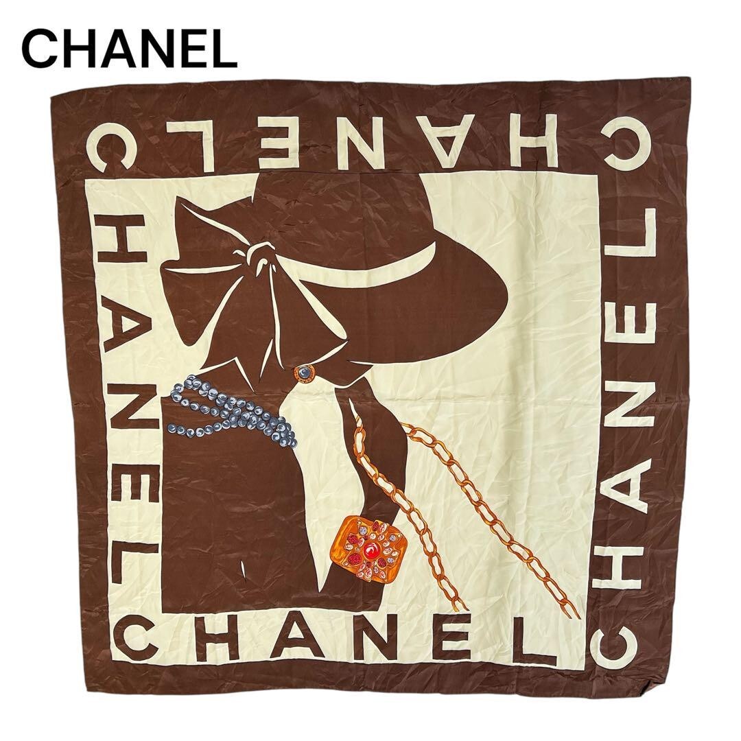 CHANEL Large Scarf Mademoiselle Brown Silk From Japan | eBay
