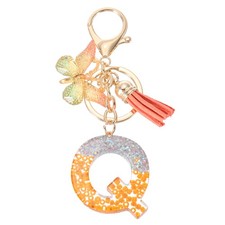 Alphabet Q Tassel Butterfly Initial Letter Keychain Orange/Silver, Pack of 1