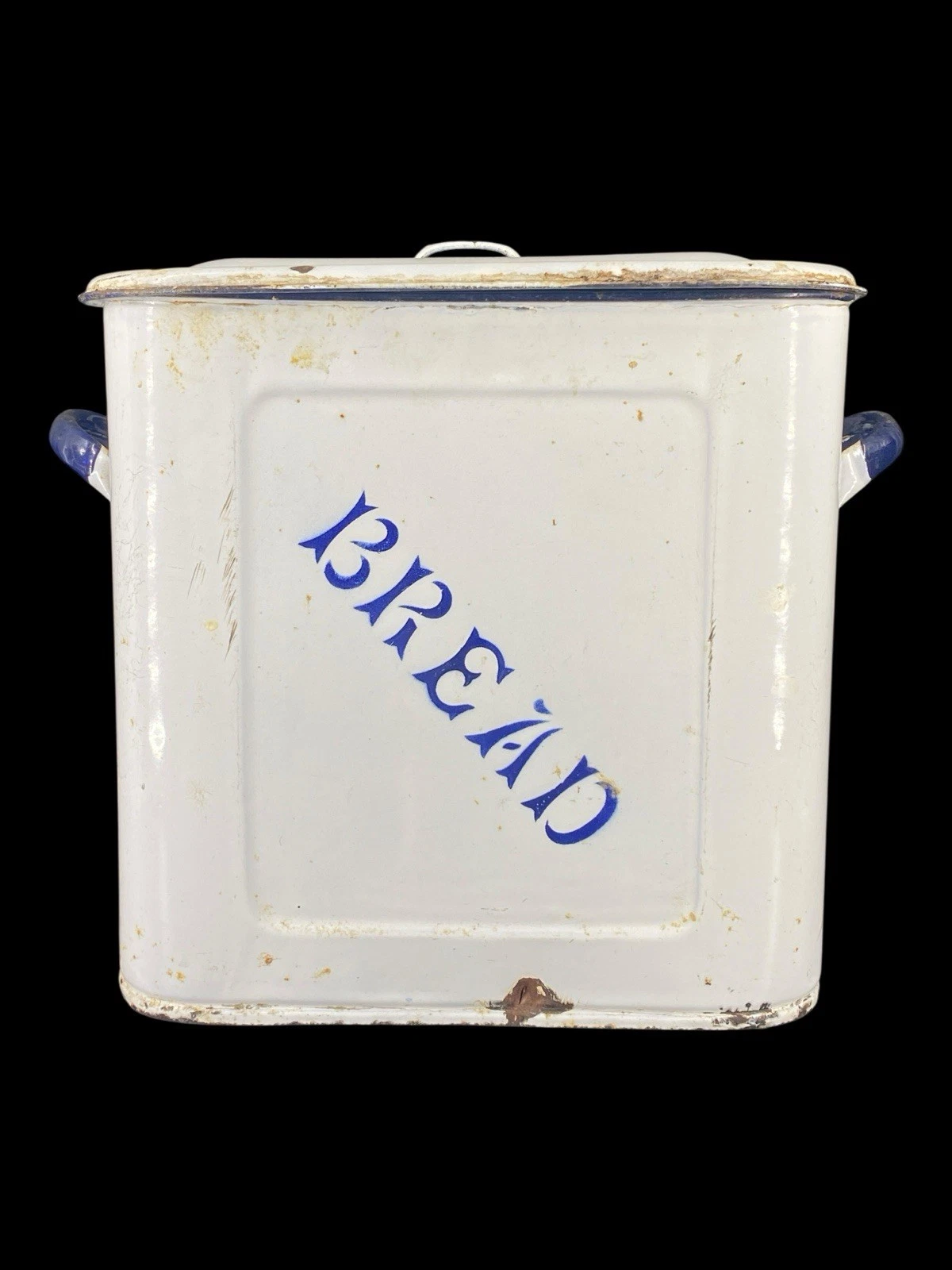 Antique White Enamel Bread Bin Box Farm Kitchen