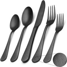 Matte Black Silverware Set, Satin Finish 20-Piece Stainless Steel Flatware Set,K