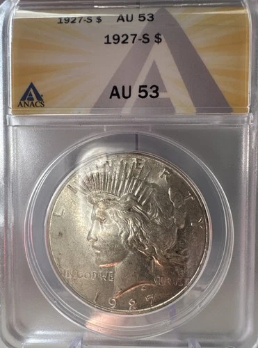 1927 S Peace Dollar AU 53 ANACS Silver $1 Coin