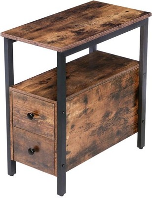 End Table, Narrow Chairside Table with Der and Open Stora