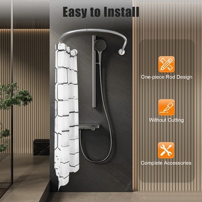 U-Shaped Shower Curtain Rod Set   No Holes Installation, Adjustable 0.9-1.3m