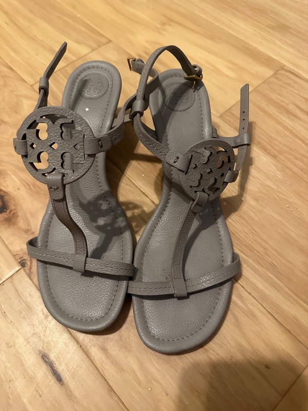 Tory Burch Miller T-Strap Wedge Heels Sandals  Grey. Very good condition. Size 8