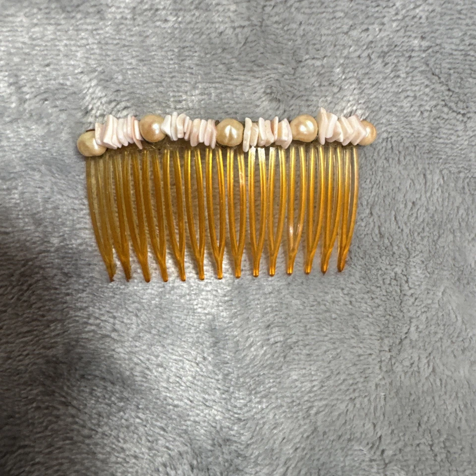 Lote de 4 peines de pelo piedras naturales hueso vintage años 60 70 EE. UU. Cuentas de cerámica hechas artesanalmente Foto 2 de 4