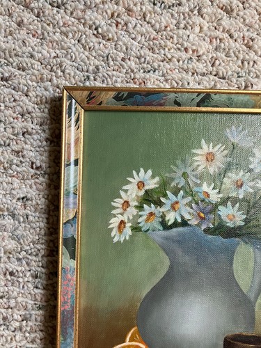 Vintage 80er-90er Original Ölgemälde 8x10, Vintage 80er-90er Rahmen, Stillleben mit Gänseblümchen - Bild 3 von 14