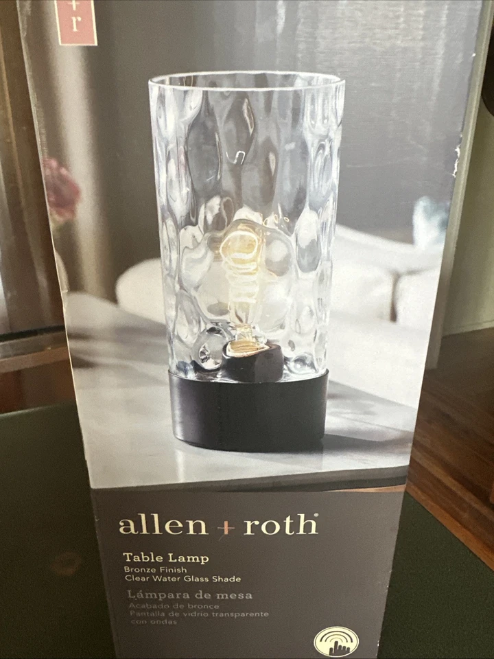 "Lámpara de mesa Allen & Roth acabado bronce pantalla de vidrio de agua transparente 10"" por 4,75 nueva" Foto 2 de 4