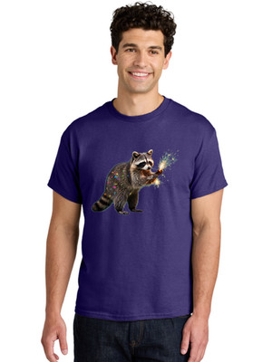 Raccoon-With-Firework Mens Graphic Tee, 100% Cotton, Casual Summer Wear