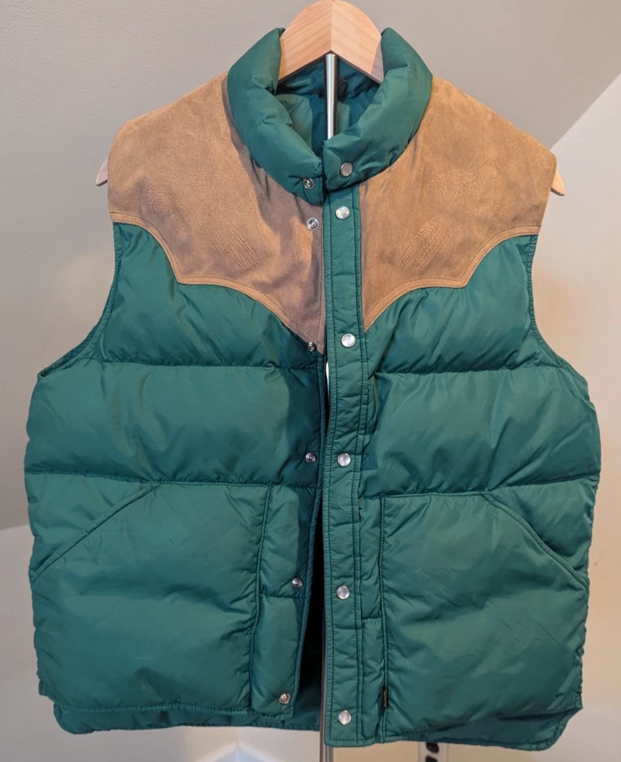 Vintage DOWN Vest Unisex S-M Green with leather