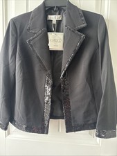 Kasper Women's Black Sequin Tipped Open-Front Blazer Jacket Petite Size 10P