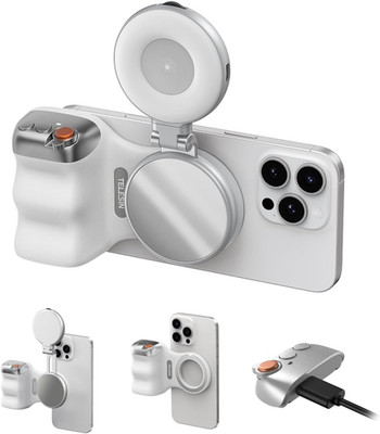 TELESIN Fun Shot Magnetic Phone Camera Grip + C03 Magnetic Selfie Light (Silver)