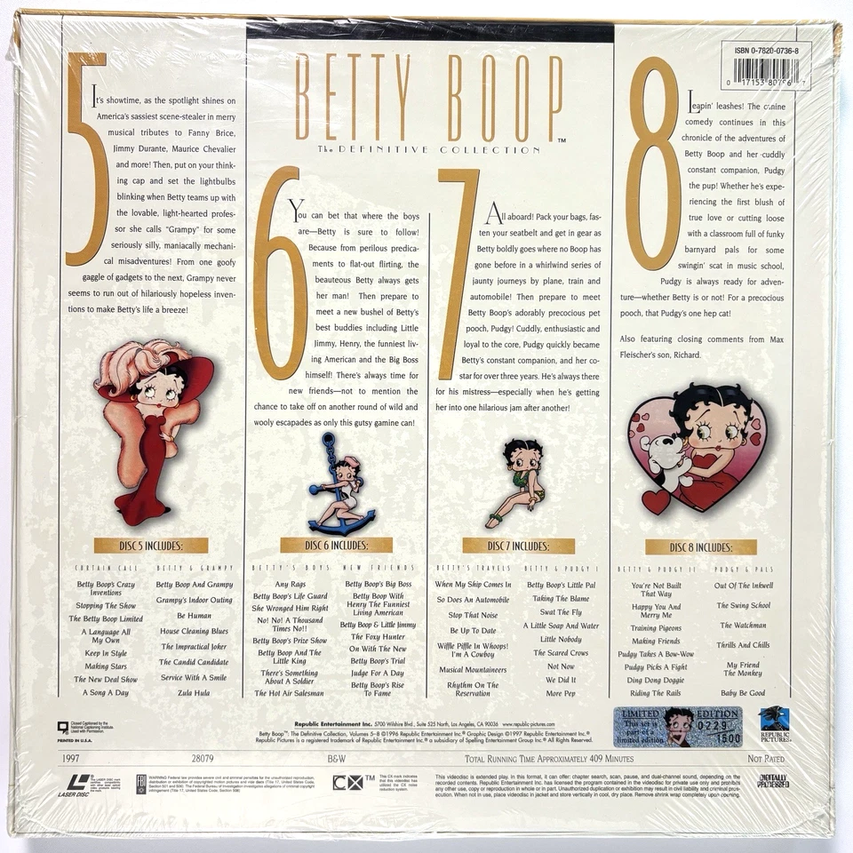 BETTY BOOP: THE DEFINITIVE COLLECTION SET 2 Laserdisc Limited Edition SEALED - Image 2 of 4