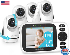 HelloBaby 3.2" Video Baby Monitor w/ 4 Cameras, No WiFi, Pan-Tilt-Zoom, Night Vi