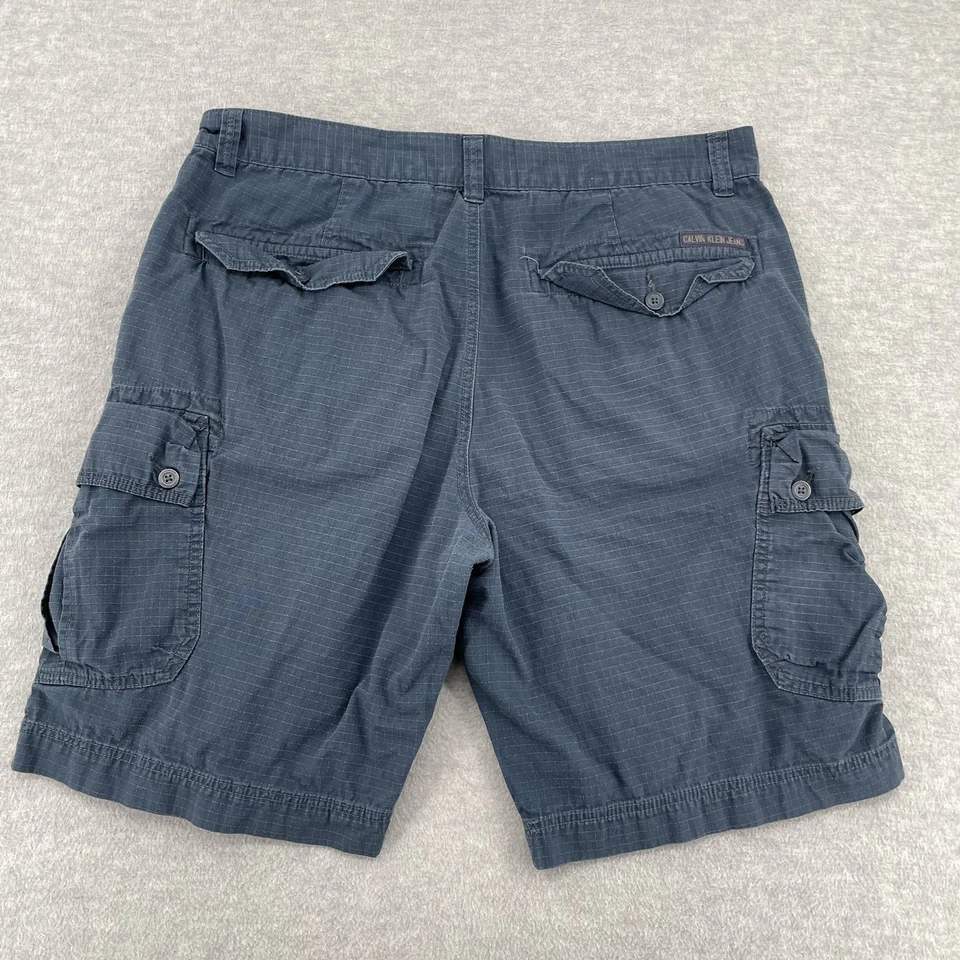 Y2K Calvin Klein Cargo Shorts Men's Size 36 Navy Blue Ripstop Faded Vintage - Image 3 of 4