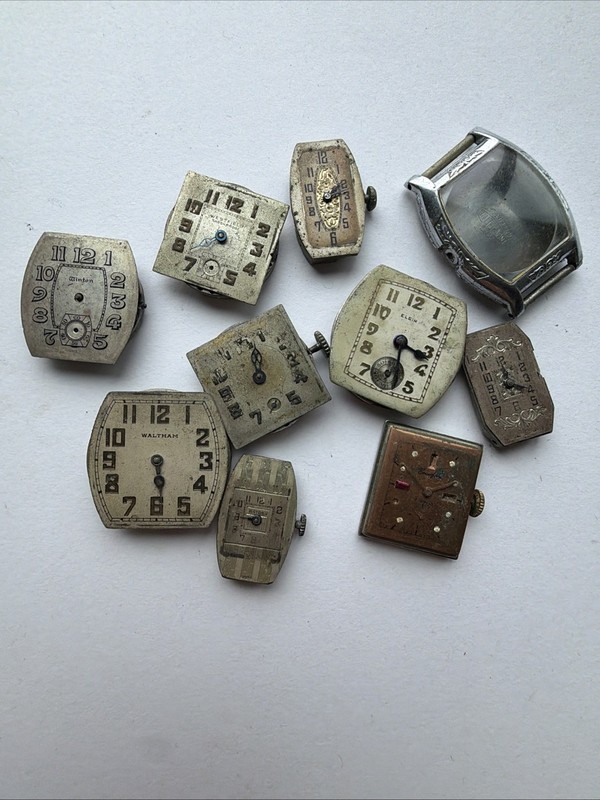 Lot Art Deco Mens-Women Tank Style Watches Antique Cases-Movements As Is Repairs